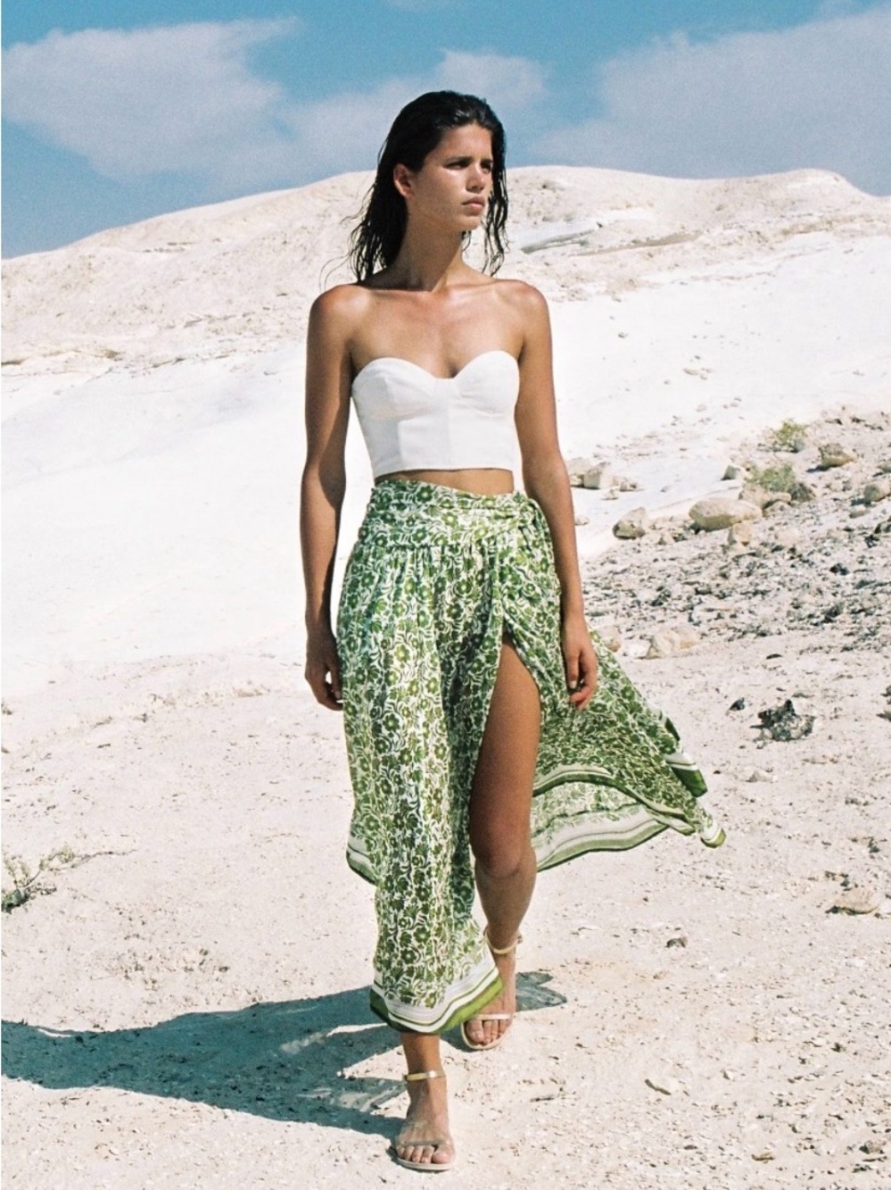 Sabina Musayev Olive and Cream Rap Skirt